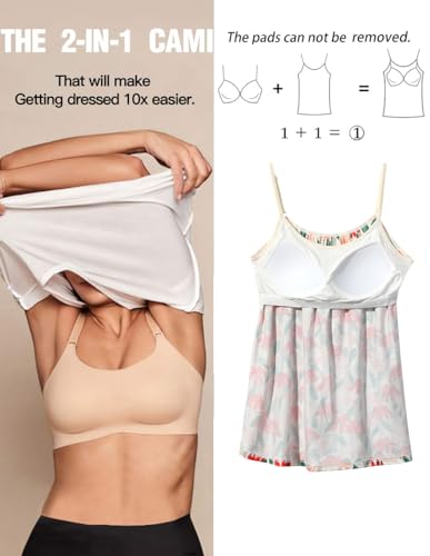 Image of Camisoles for Women with Built in Bra Adjustable Strap Tank Tops Cami Sleeveless Summer Tops for Workout Sleeping Traveling