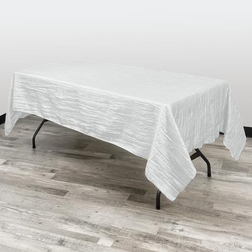 YOUR CHAIR COVERS - 60 x 102 inch Rectangular Crinkle Taffeta Tablecloth - White, Rectangle Table Linens for 6 ft Rectangular Tables, Wedding Crushed Table Cloth