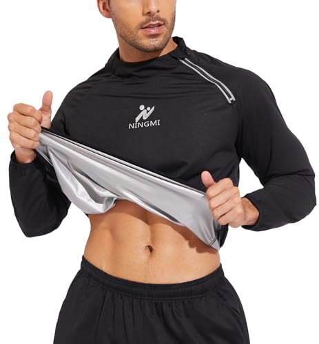 NINGMI Sauna Jacket Men Sweat Shirt Gym Workout Jacket Fitness Boxing Exercise Long Sleeve Sauna Sweat Suits