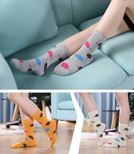 Image of SDBING Womens Cat Socks Cute Gifts Animal Soft Breathable Thin Cotton Casual Crew Socks 5 Pairs