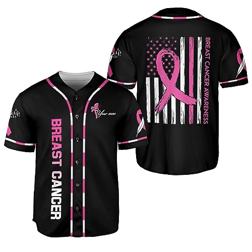 Leeprints Personalized Breast Cancer Jersey, Pink Ribbon Awareness Soccer Shirt Baseball Breast Cancer Survivor Pride Jersey miniatura 1
