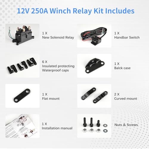 MaySpare 250A 12V Winch Solenoid Relay Contactor Winch Rocker Thumb Switch with Mounting Brackets Terminal Caps and Handle Bar Control Switch for ATV UTV 1500lb-5000lb - Thumbnail 2