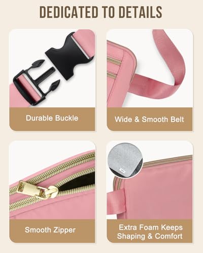 Image of Fanny Packs for Women 4 Zip Pocket Crossbody Belt Bag Waist Bags | Waterproof, Fashion Waist Pack, Crossbody Bags for Women, with Adjustable Strap, for Workout,Running,Traveling(Pink,L)