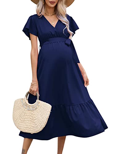 YesPerfect Daman Umstandskleid Kurzarm Rüschen Kleid V-Ausschnitt...