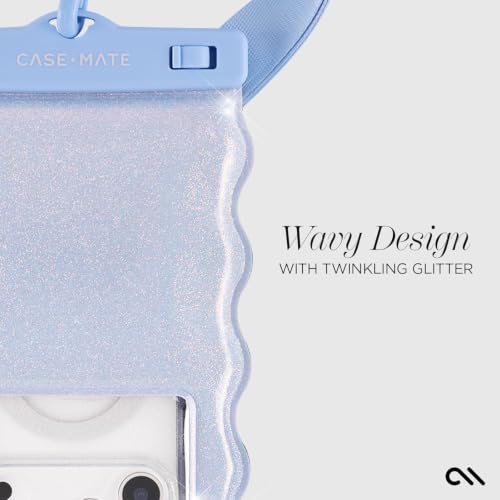 Image of Case-Mate Wavy IP68 Large Waterproof Phone Pouch - Mist Twinkle | Hidden Pocket for Card /Cash - Floating Mobile Cover w /Crossbody Lanyard - Fits All Phones - Travel Accessory for Beach & More