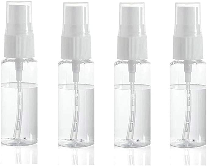 ECVV Extra Fine Mist Mini Clear Spray Bottles with Pump Spray Cap Refillable Reusable Empty Plastic Travel Bottles for Essential Oils,Cleaning,Perfumes 20ml (0.67oz) (4PACK)