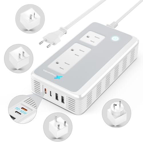 Image of Voltage Converter US to Europe for Curling Iron and Hair Straighteners, PD 65W Fasting Charging Power Converter for European Travel Plug Adapter with Type C G A T for 200+ Countries (White)