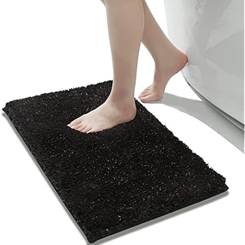 Black Bathroom Rugs Non Slip Bath Mat Silver Wire Super Absorbent Floor Bath Rug Microfiber Thick Plush Fluffy Carpet Machine Washable Bath Mats for Bathroom, Shower, Tub 16" x 24" Cover