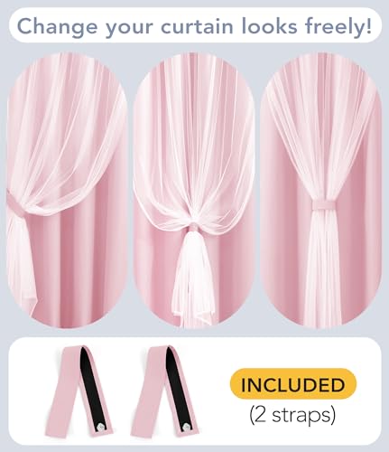 Image of 100% Blackout Curtains with Sheer, Pink, 52 x 108 inch, 2 Panels