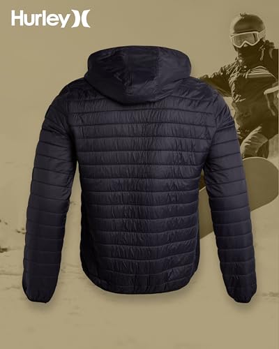 Image of Hurley Mens Puffer Jacket - Lightweight Packable Insulated Winter Coat for Men - Weather Resistant Quilted Outdoor Jacket