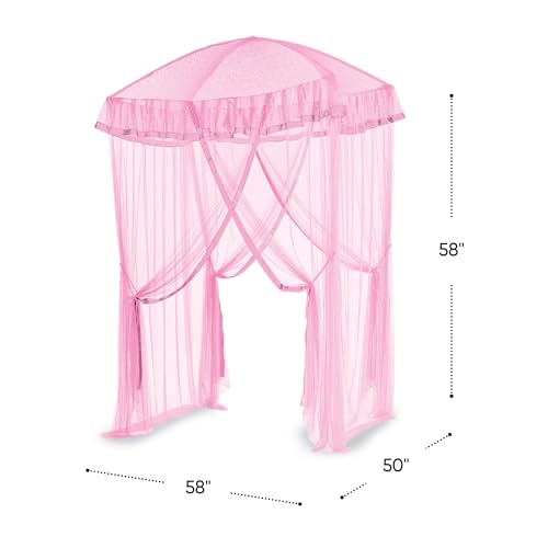 HearthSong Sparkling Lights Light-Up Bed Canopy for Twin, Full, or Queen Beds, 58" L x 50" W. Pink