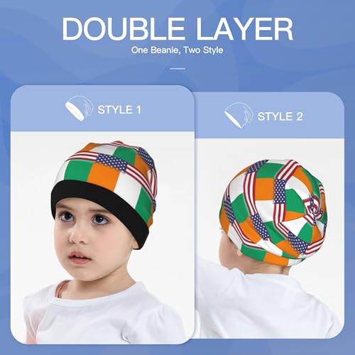 American Flag and Cote D'Ivoire Flag Kids Leisure Elastic Knitted Hat Junior Large Size Knit Cap Child Beanie Black3
