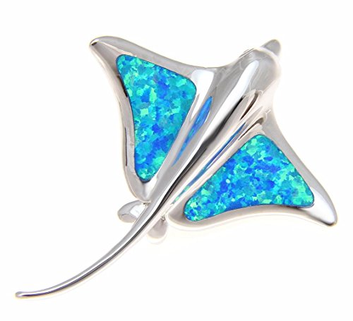 Arthur's Jewelry 925 Sterling silver Hawaiian stingray fish blue synthetic opal slider pendant2