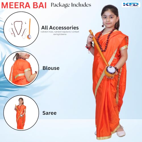 Image of Kaku Fancy Dresses Polyester Meerabai Costume For Kids | Ramayan Character| Meera Bai Dress | Mythological Character - For Girls - 3-4 Years
