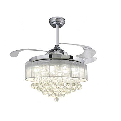 Decomust Dot Com45" Crystal Round Drum shape Ceiling Fans 40W LED 4 Acrylic Invisible Retractable Blades with 40W LED Light Kits 3000K-4000K and Remote Control, Chrome Finished