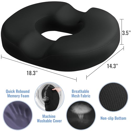 Image of CloudBliss Donut Pillow Stadium Seat Cushion for Tailbone Pain Relief and Hemorrhoids, Memory Foam Seat Chair Cushion, Portable Seat Cushions for Bleachers, Car, Home & Office