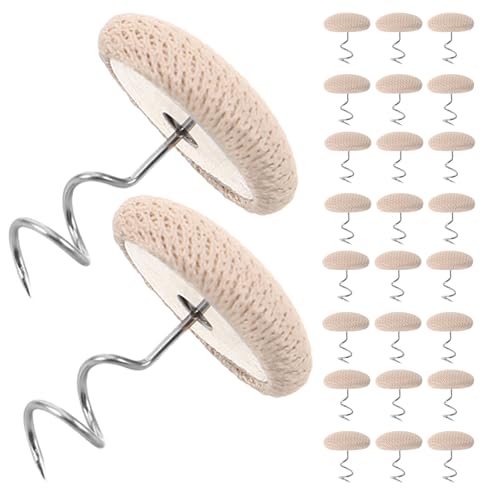 GRIRIW Pasadores de Tela Antideslizantes para Faldones de Cama, Tornillos de Acero Inoxidable Cubiertos de Tela Beige, 30 Piezas, Anclajes Reutilizables para Fundas de Sofá y Tapicería,