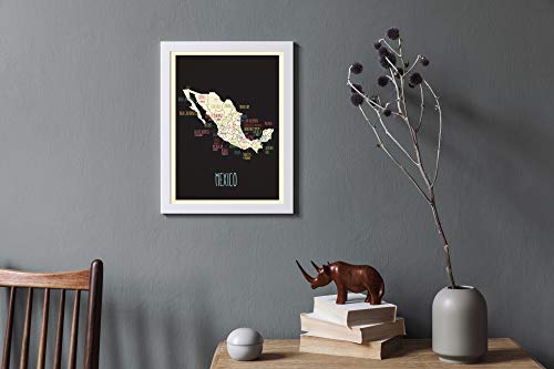 メキシコ ウォールマップ アートポスター (11インチ x 14インチ) ブラック - メキシコの地図 ウォールデコレーション - メキシコのウォールアート 旅行者/子供部屋/教室/プレイルーム/オフィス/寝室用 [4]