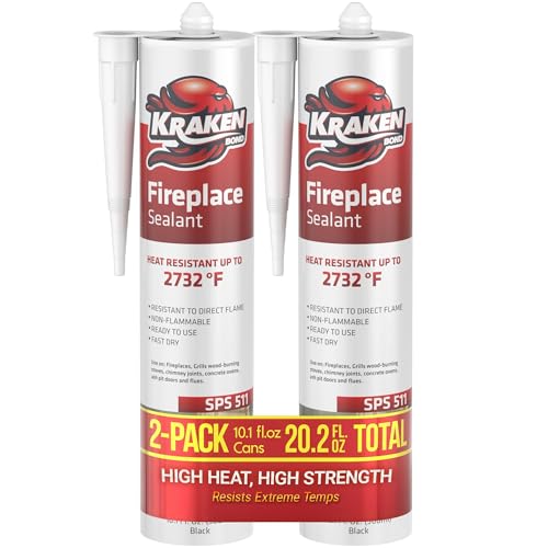 Kraken Bond High Temperature Black Fireplace Sealant 2732°F - (2x10.1oz.) Fire Resistance Up to 2732°F, High Temp Fire Caulk for Ovens, Stoves, Chimneys - Fast Dry, Paintable, Non-Flammable, 2 Pack