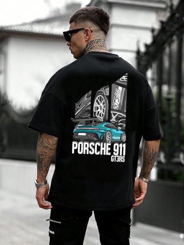 Image of SQF Men's Cottonblend Oversized, Black, Half Sleeve Round Neck Back Font Printed T-Shirt, Graphic T-Shirt (in, Alpha, XL, Regular)
