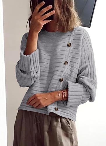 Image of PRETTYGARDEN Womens Sweaters Fall 2026 Casual Long Sleeve Crewneck Button Loose Winter Knit Pullover Sweater Tops