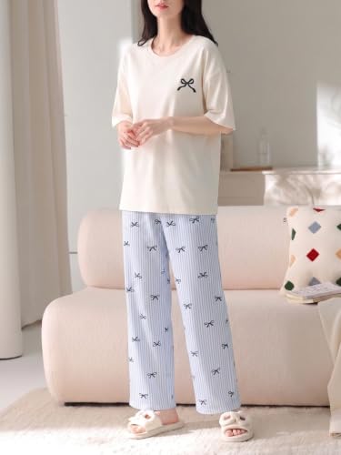 Image of Louis Luxe Cotton Blend Womens Korean Night Dress|| Full Pyjama Set || Korean Nightsuit ||Women Nightwear ||Round Neck Full Sleeve Nightsuit || Loungewear || Everyday Nightdress (ND-11)