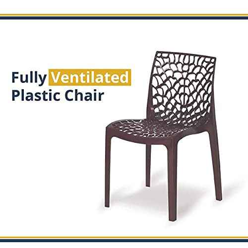 Image of Binani Web Designer Plastic Chair for Home, Office and Restaurant and Cafe|Armless Chair for Dining Room| Heavy Duty Outdoor Plastic Chair | Designer Balcony Chair (4, Brown)