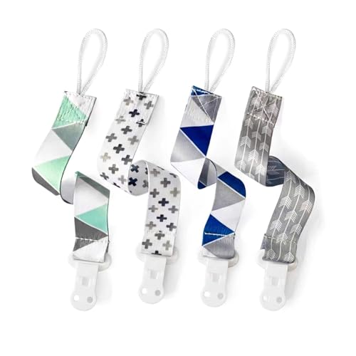 Image of PandaEar Baby Pacifier Clips Solid Color, 4 Pack Universal Holder Leash for Boys and Girls, Teething Toys Teethers (Neutral)