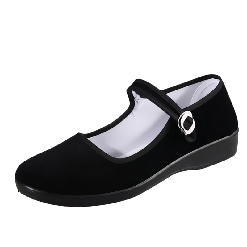 Womens Cotton Mary Jane Shoes China Doll Ballet Flats Shoes,Black