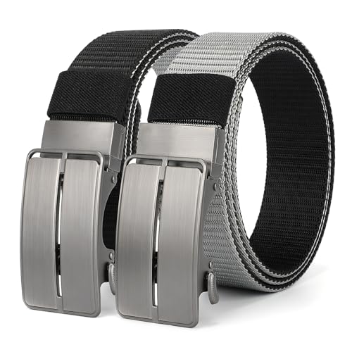 JASGOOD Men Nylon Reversible Ratchet Belt, Men Web Casual Work Belt for Jeans Pants with Automatic Slide Buckle