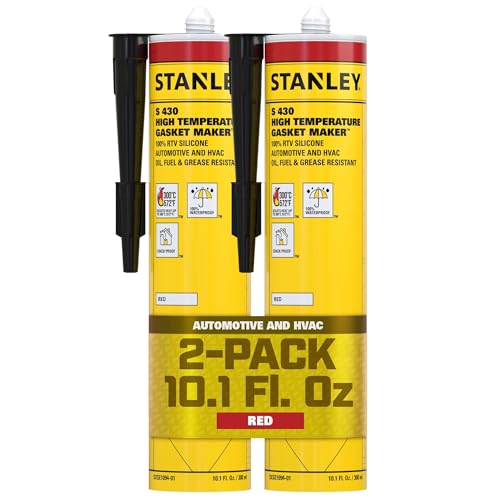 Stanley S430 High-Temp RTV Silicone Gasket Maker - Waterproof, Flexible and Heat Resistant Red Silicone Sealant for Automotive Valve Covers and Engine Parts, 10.1 fl.oz. Red, 2 Pack