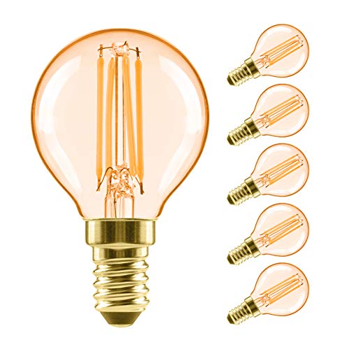 G14 LED Globe Filament Bulb E12 Screw Base, LVWIT Dimmable 40W Equivalent 2500K Warm White Chandelier Edison Light Bulb(6-Pack), Amber Yellowish