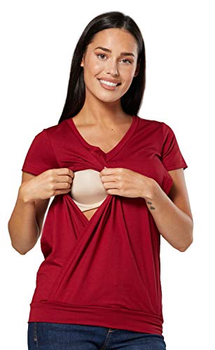 HAPPY MAMA Femme Top Maternité d'allaitement T-Shirt Désign en Couches 1262 (Cramoisi, 36, S)