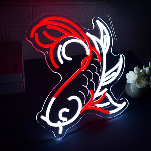 Image of Koi Fish Neon Sign for Wall Decor Japanese LED Light for Man Cave | Dimmable, japanese style wall art, living room decor, bar ornament, party decor, ideal birthday gift, size13.7*12.2 in