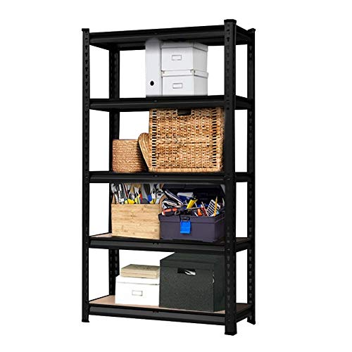 MATS 5-Shelf Boltless MDF Heavy Duty Slotted Angle Storage Rack – Adjustable Height Folding Shelving Unit, Multi-Use Organizer (900mm x 350mm x 1800mm) – Black