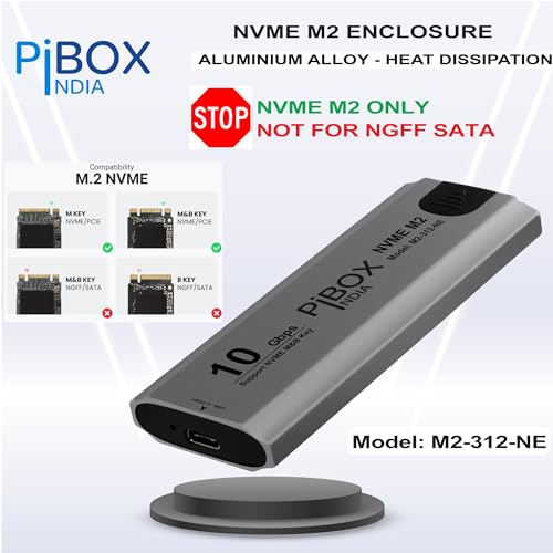 NVME M2 Enclosure, PiBOX India NVMe SSD Enclosure - USB 3.2 10Gbps, Tool-Free M.2 NVMe Case, PCI-E NVMe Reader, USB-C, Supports M & B&M Keys,... - Image 2