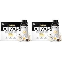 Oikos Protein Shake, Vanilla, 30g High Protein Drinks, Shelf Stable, Ready to Drink, 5g Prebiotic Fiber, 12 fl oz Bottle Pack of 24