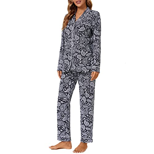 Image of Tugege Pajamas Set Long Sleeve Sleepwear Womens Button Down Nightwear Pj Sets