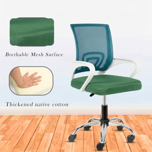 Image of Casa Copenhagen Mesh Mid Back Office /Study /Computer /Revolving /Desk Chair for Work from Home -Metal Base, Height Adjustable Seat - Green & White Handle