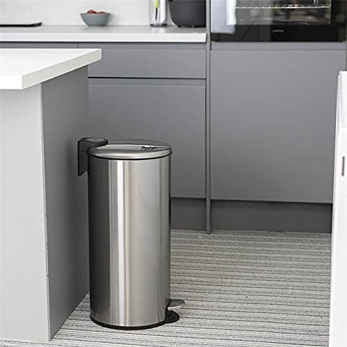 CALITEK 30 Litre Kitchen Bin Stainless Steel Pedal Waste Rubbish Bin with Removable Inner Bucket Odour Free Soft Close Lid Hands Free Operation with Fingerprint Proof Coating (Silver)