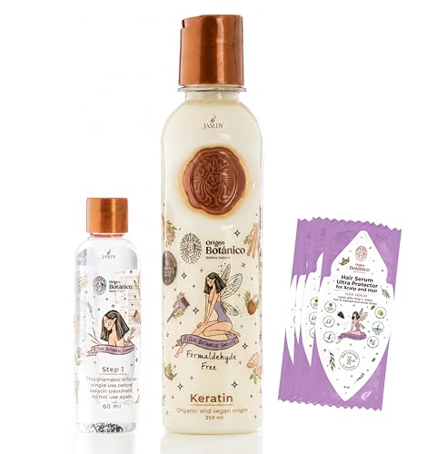 Origen Botanico Keratin Hair Treatment Ritual Botanico Kit Keratina Para Alisar El Pelo Organic Vegan Formula With 12 Natural Oils For Long Lasting Smooth Shiny Frizz Control (Keratina 250 ML)