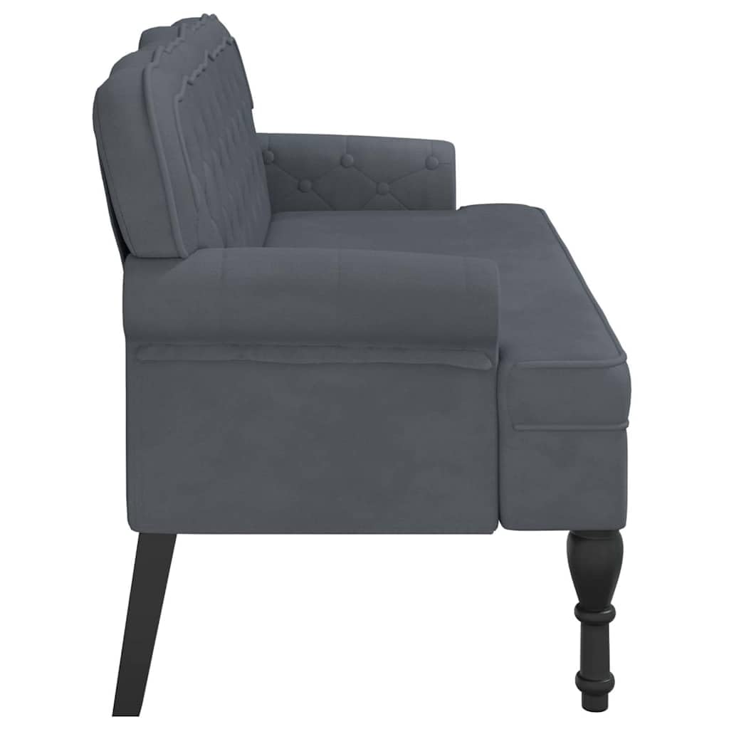 Sitzbank mit Rückenlehne Dunkelgrau Samt 119,5x64,5x75 cm Polsterbank mit Holzbeinen für Wohnzimmer Schlafzimmer Flur Esszimmer Bequeme Sitzgelegenheit mit Armlehne und Stabiler Konstruktion