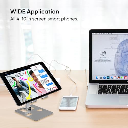 Image of Cell Phone Stand, Foldable Aluminum Adjustable Phone Holder for Desk Portable Travel Holder Office Desk Accessories Compatible for iPhone 14 Pro Max X Xr Samsung,iPad Mini, Tablets Up to 8 inch Grey