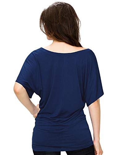 Ll Wt742 Womens Boat Neck Short Sleeve Dolman Drape Top L Navy #TOP4
