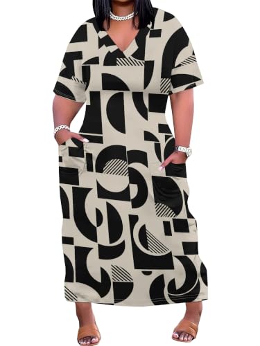 Image of PinkPatty Women's Plus Size Short Sleeve Maxi Dress Casual Loose V Neck Long Dress with Pockets
