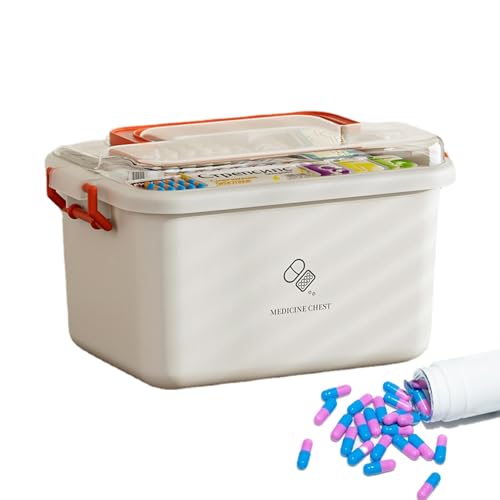 薬収納ボックス、ポータブル大容量薬箱、耐熱性、多機能漏れ防止薬収納ジュエリー薬はさみ用 薬収納ボックスは、さまざまな種類の薬、電池、はさみ、宝石類、その他のアイテムを保管できる大容量です。シンプルで実用的で、