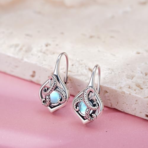 Octopus Earrings 925 Sterling Silver Ocean Jewelry Moonstone Earring Octopus Stuffed Animal Octopus Gifts for Women4