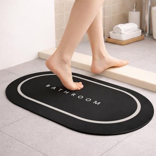 Image of VERVENIX Pack of 1 Quick Dry Soft Bathroom Mat | Super Absorbent Velvet Bath Mat with Anti-Skid Rubber Backing | Water Absorbing Doormat for Bathroom, Kitchen & Home (Black)