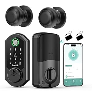 Hornbill Front Door Lock Set: WiFi Keyless Entry Smart Deadbolt Knob with Fingerprint Keypad App Code Fobs Remote Control Alexa Google, Digital Electronic Touchscreen Lock for Exterior – Matt Black