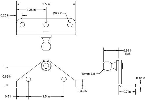 Angled Lift Support Bracket Outside Mount - Zinc Plated 10 Gauge Steel - 10mm Ball Stud - Gas Shock Mounting - Lid Strut Prop Spring Mount